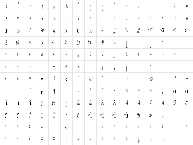 CathedralCondensed Regular  glyph index