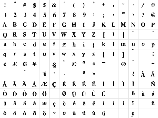 CasadRandom-Xbold Regular  glyph index