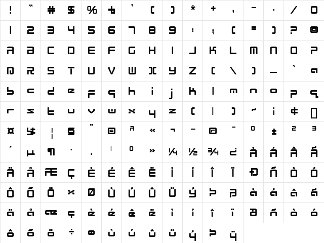 Radio Space Bold Bold  glyph index