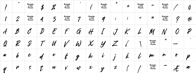 Roseshade Regular  glyph index