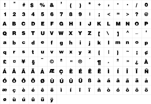 Halvorson-Blak-SemiBld Regular  glyph index