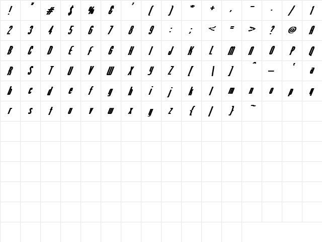 Joe 2 Regular  glyph index