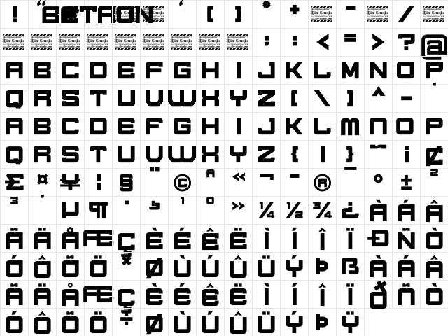 Betron Personal Use Regular  glyph index
