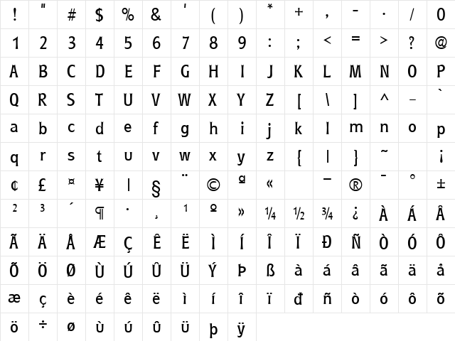 GE Rythyms Regular  glyph index