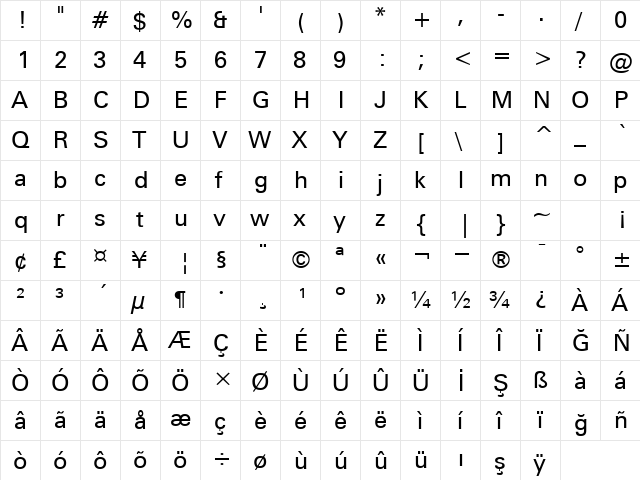 00720 Regular  glyph index