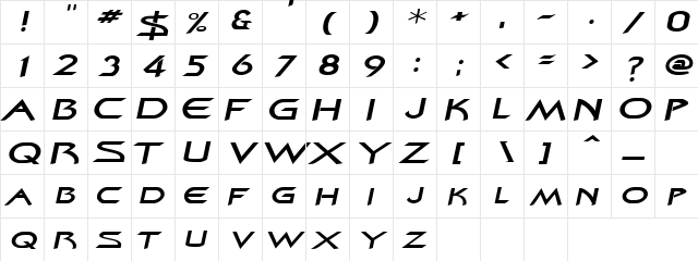 ZenonExtended Italic  glyph index