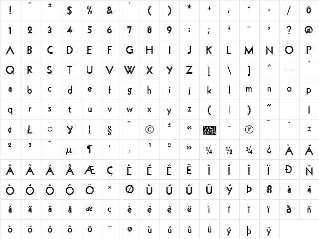 Hollywood Regular  glyph index