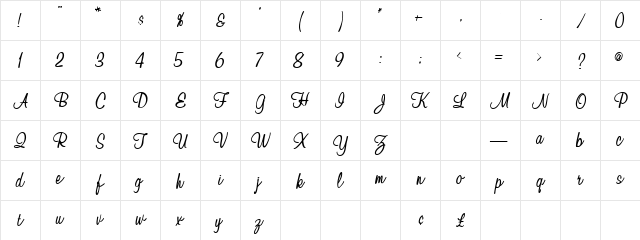 Waugh Regular  glyph index