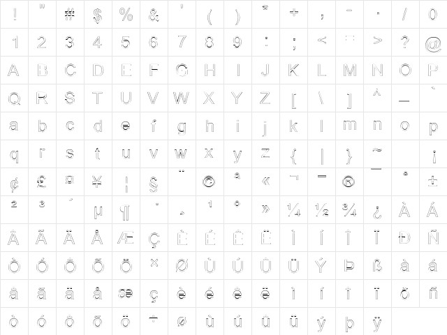Arialic Hollow Regular  glyph index