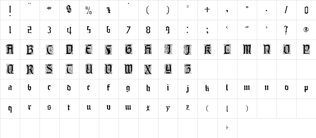 Spenser Regular  glyph index