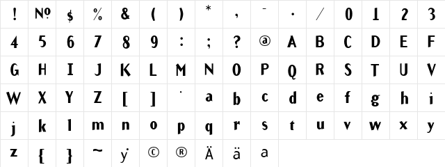 IndustrySans Bold  glyph index