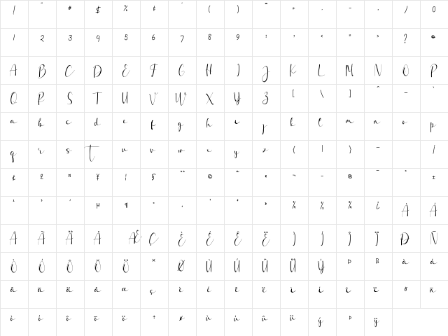 Kallyca Regular  glyph index