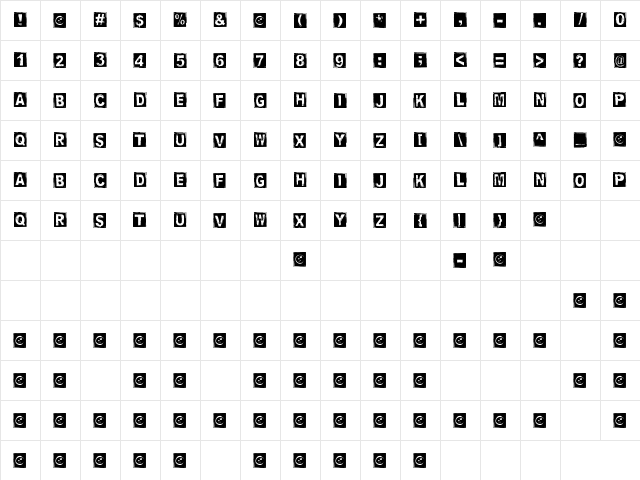 Stamped DSG Regular  glyph index