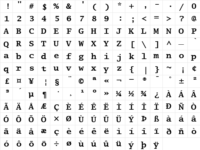 LucidaTypewriter Bold  glyph index