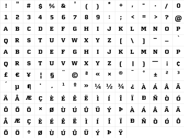 MorganAvec BoldCaps  glyph index