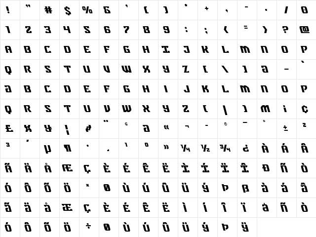 Federal Blue Leftalic Italic  glyph index