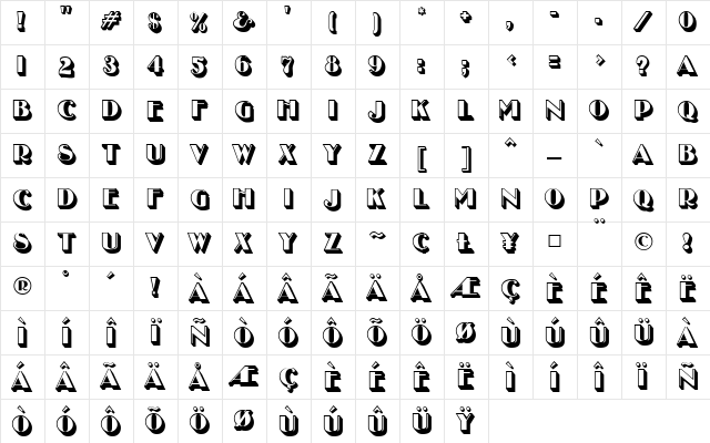 UncleBobMF-Shadow Regular  glyph index