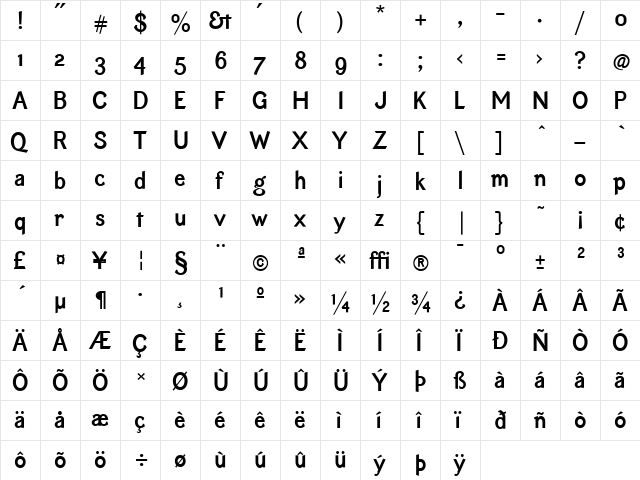 EquipoizeSans Bold  glyph index