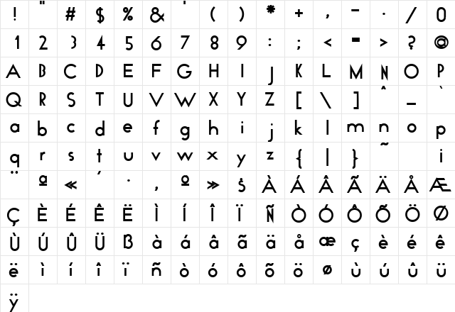 ApropaSSK Bold  glyph index