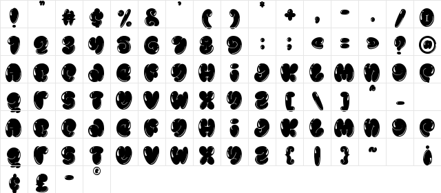 Jelly July Shiny Regular  glyph index