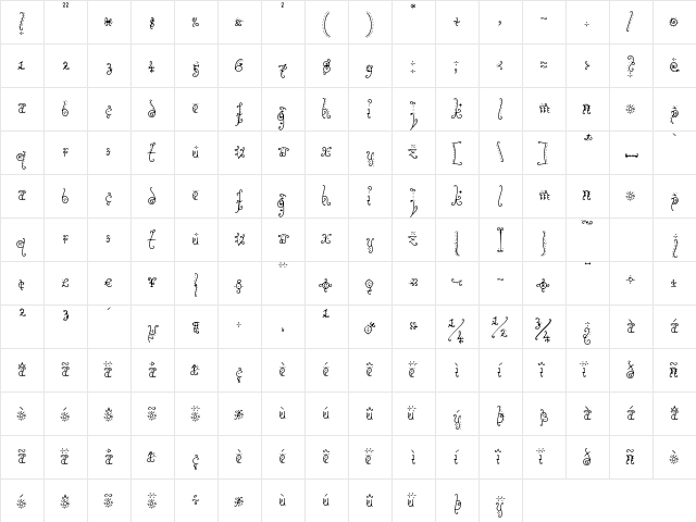 Sunflower Regular  glyph index
