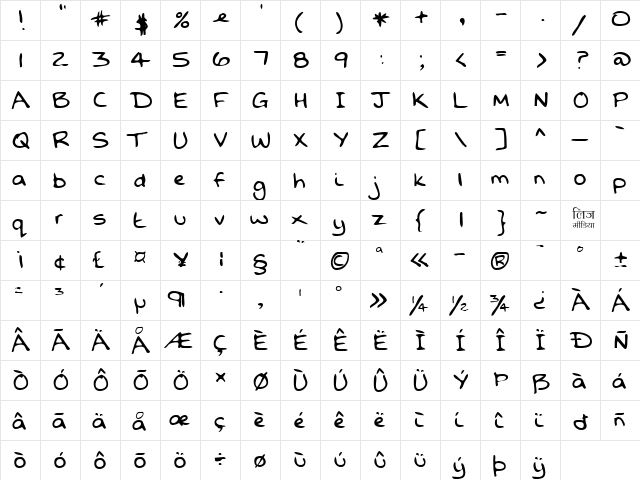 LEHN068 Regular  glyph index