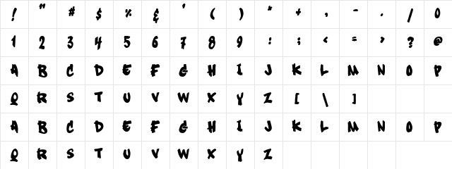 Mickey Blue Regular  glyph index
