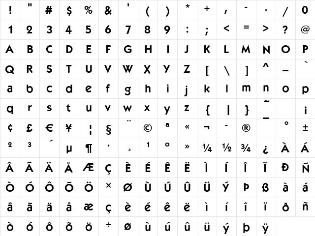 Koblenz Demi  glyph index