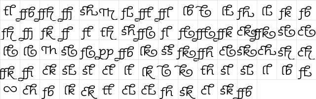 AspectSwashLigatures Regular  glyph index