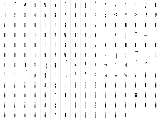 Compressed-Narrow-Light Regular  glyph index
