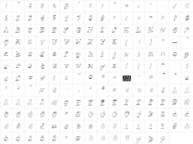 BasicGrungeHollow Italic  glyph index