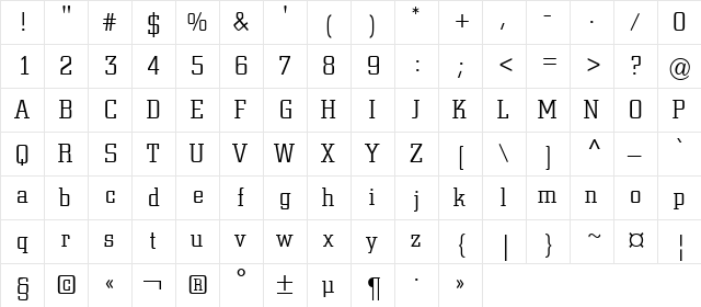 a_CityNovaLt Regular  glyph index