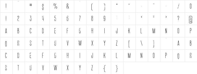 ruas medium grunge Regular  glyph index
