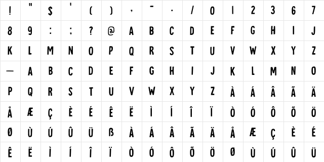Tournedos DEMO Regular  glyph index