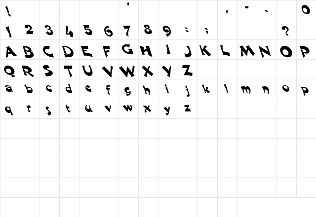 Harquil Lefty Regular  glyph index