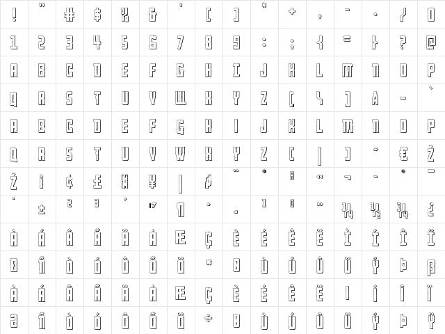 Rockledge 3D Regular  glyph index
