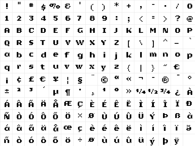 LRPlusNine WideB  glyph index