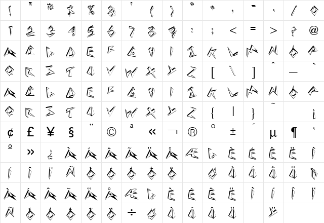Beebopp Regular  glyph index