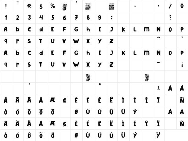 Virginia Regular  glyph index