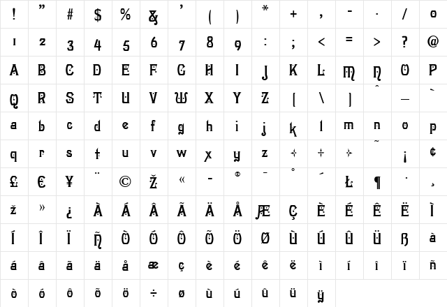HogarthAntique Regular  glyph index