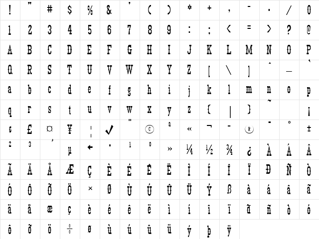 KyhotaBarbed Regular  glyph index
