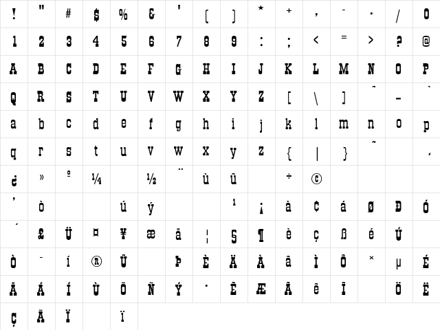 BoomExt-Normal Regular  glyph index
