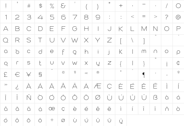 Cabourg OT Light  glyph index