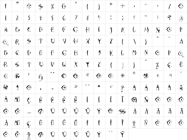 Neptunia Regular  glyph index