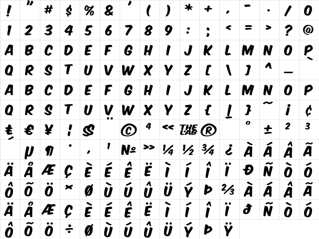 Komika Axis Regular  glyph index
