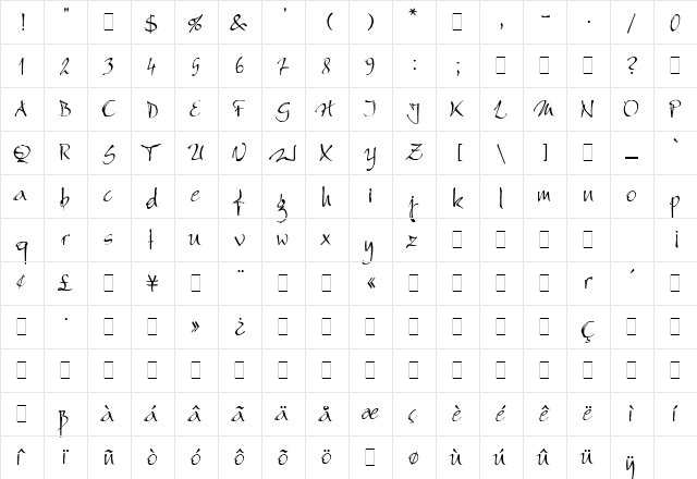 Bergell Regular  glyph index