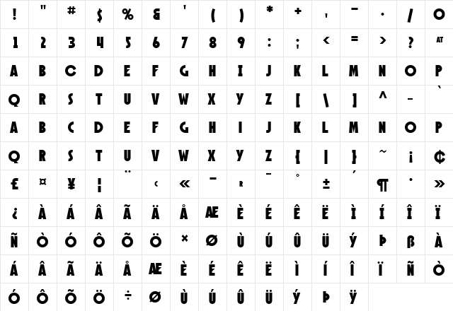 SF Speakeasy Regular  glyph index