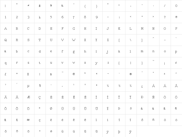 RM Typerighter Regular  glyph index
