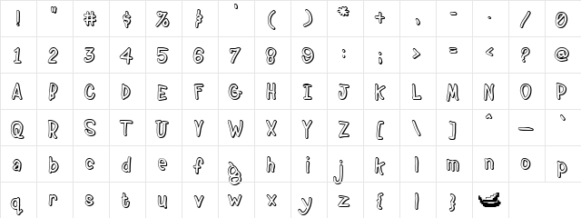 BeanTown Regular  glyph index