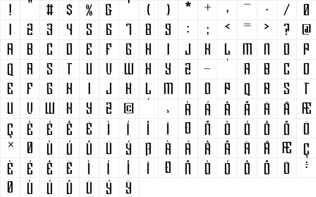Klytus Regular  glyph index